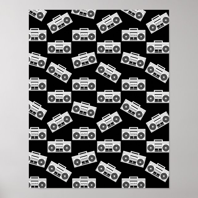 Skriv ut Mönster Boombox svart för Music Boombox Poster (Framsidan)