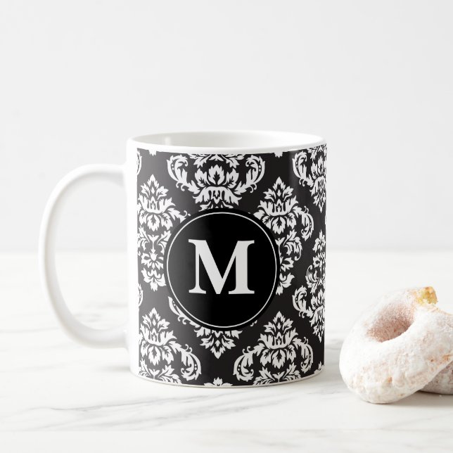 Skriv ut Mönster Monogram i svartvitt Kaffemugg (Med munk)