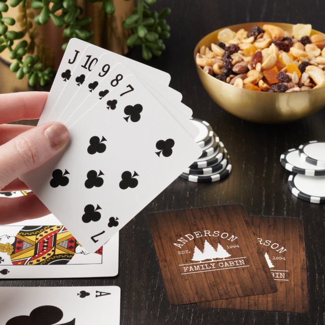 Skriv ut Namn Rustic Wood för kabinfamiljen Casinokort (På plats)