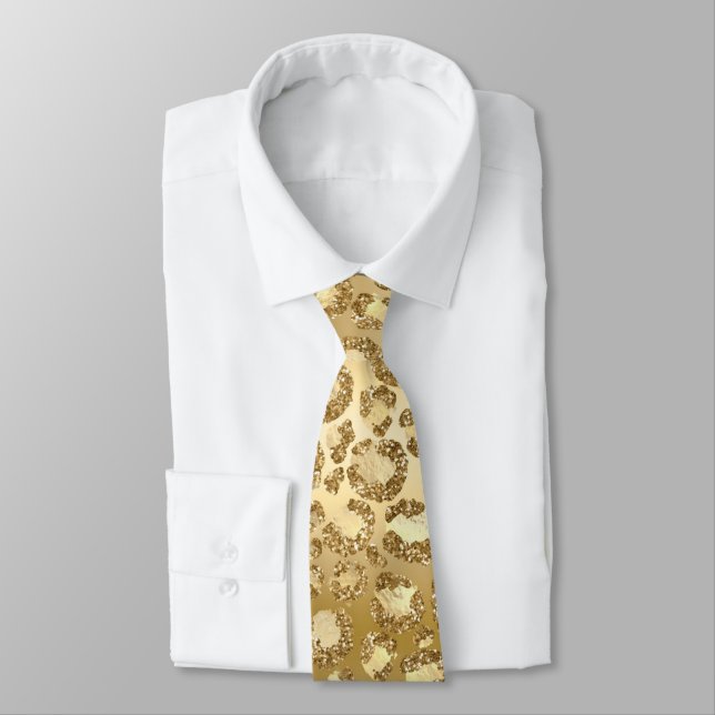 Skriv ut Neck Tie med leopard guld Party Slips (Bunden)