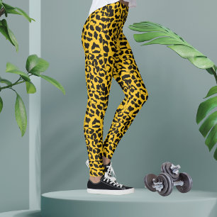 Skriv ut neon gult Leopard Animal Leggings