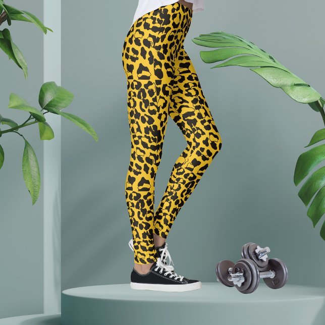 Skriv ut neon gult Leopard Animal Leggings (Skapare uppladdad)