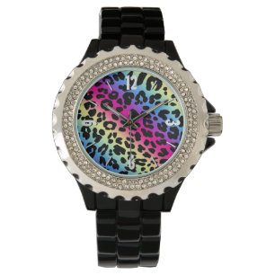 Skriv ut Neon Rainbow Leopard Mönster Armbandsur