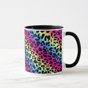 Skriv ut Neon Rainbow Leopard Mönster Mugg
