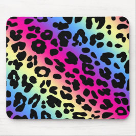Skriv ut Neon Rainbow Leopard Mönster Musmatta
