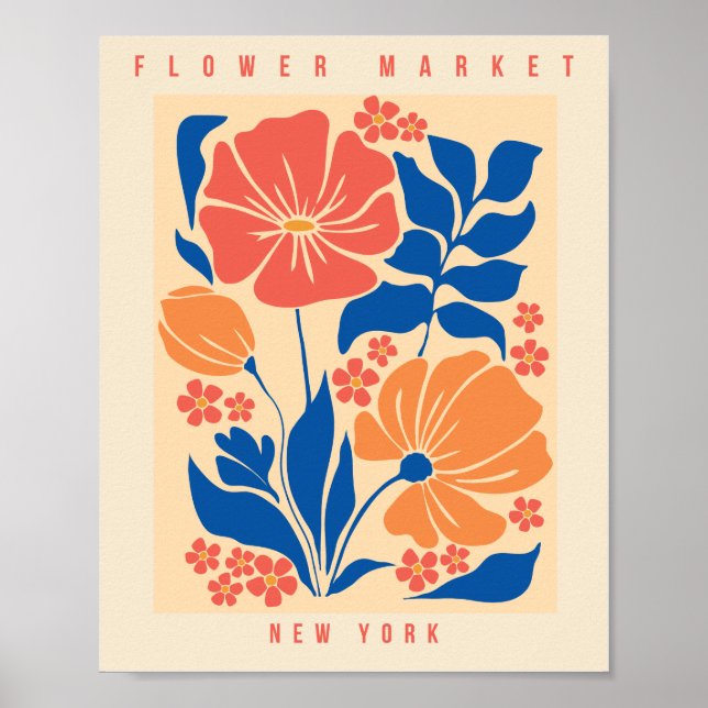 Skriv ut New York Retro-Blommigten på blomman Poster (Framsidan)