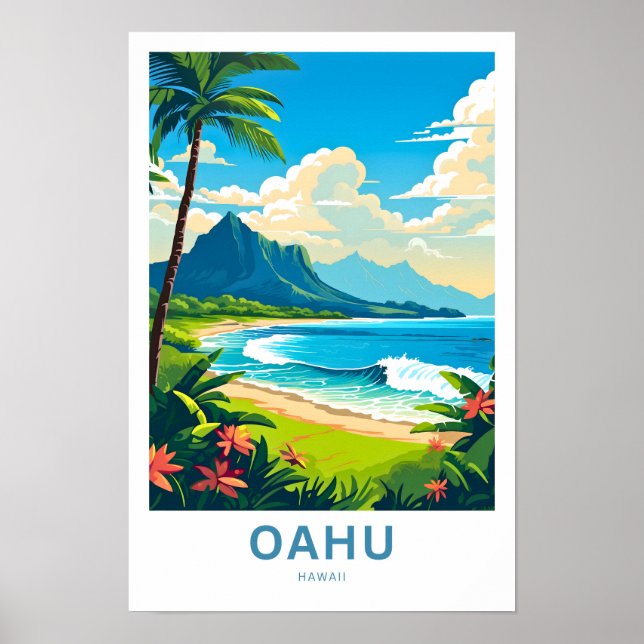 Skriv ut Oahu Hawaii Travel Poster (Framsidan)