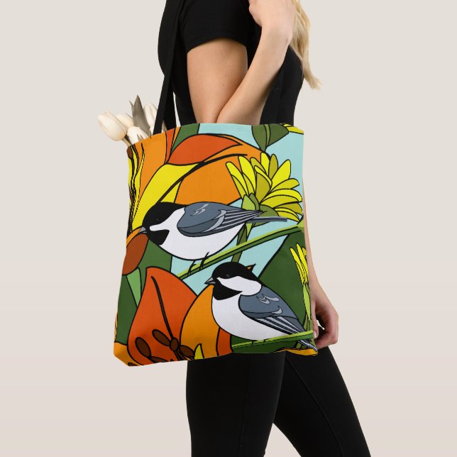 Skriv ut och skriv ut orange Blommigt Tygkasse (Närbild)