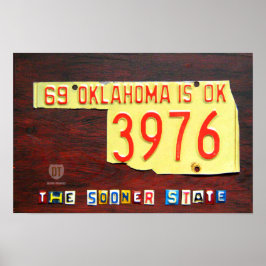 Skriv ut Oklahoma License Plate Karta Poster