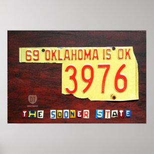 Skriv ut Oklahoma License Plate Karta Poster