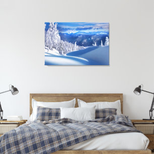 Skriv ut Oljemålningen snö översta berg Canvastryck