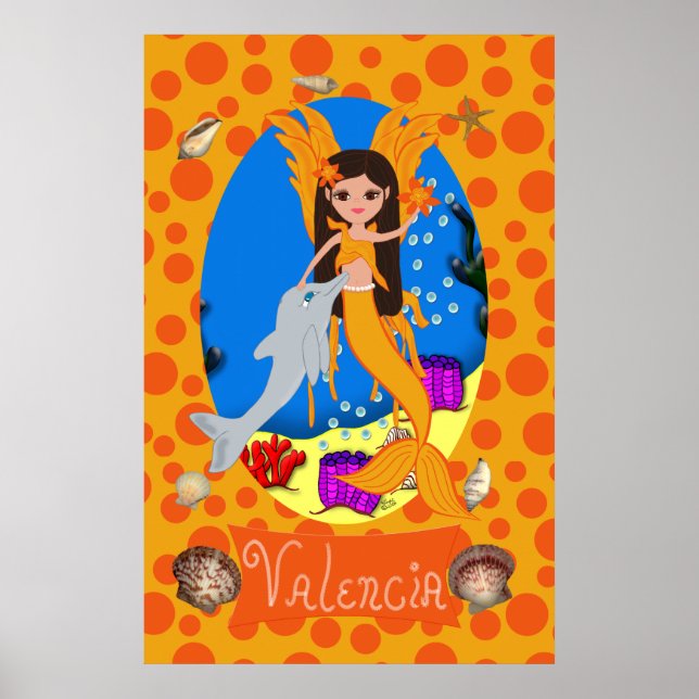 Skriv ut orange Merfaery och Dolphin Poster (Framsidan)