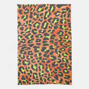 Skriv ut Orange och Gult för leopard Kökshandduk