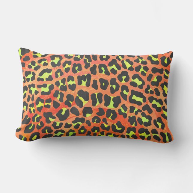 Skriv ut Orange och Gult för leopard Lumbarkudde (Framsida)