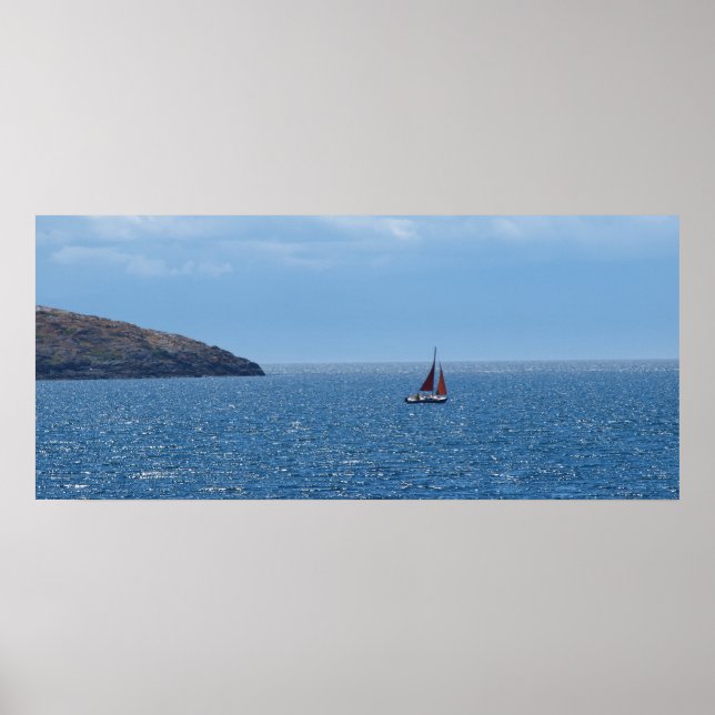 Skriv ut orange och röd Segelbåt Poster (Framsidan)