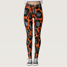 Skriv ut orange och svart leopard leggings