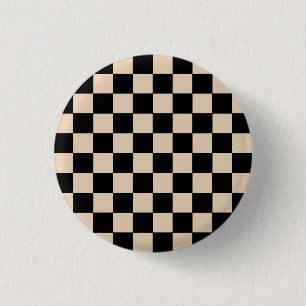 Skriv ut på Cream & Black Checkboard Mönster Knapp