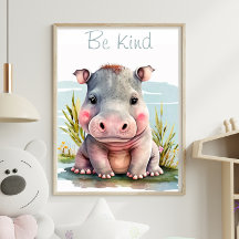 Skriv ut på Cute Baby Hippo-djur