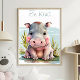 Skriv ut på Cute Baby Hippo-djur Poster