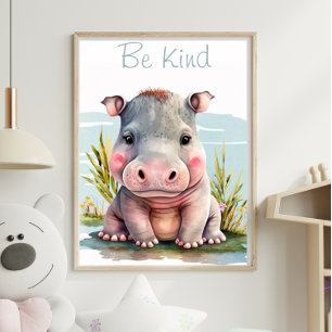 Skriv ut på Cute Baby Hippo-djur Poster