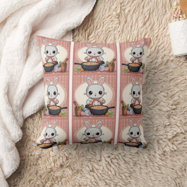 Skriv ut på Cute Bunny Cooking Kudde (Filt)