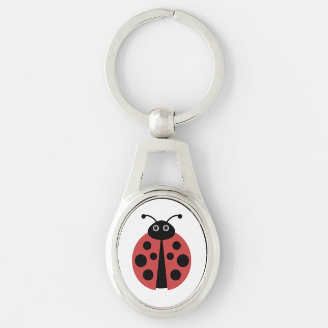 Skriv ut på Cute Ladybug Animal Ovalt Silverfärgad Nyckelring (Framsidan)