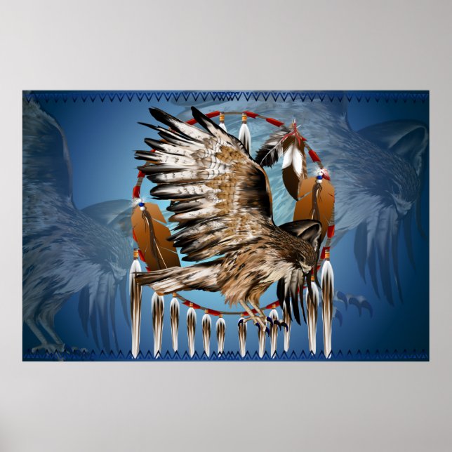 Skriv ut på flygande Hawk Dreamcatcher Poster (Framsidan)