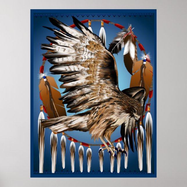 Skriv ut på flygande Hawk Dreamcatcher Poster (Framsidan)