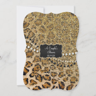 Skriv ut par Guld Leopard Animal Inbjudningar