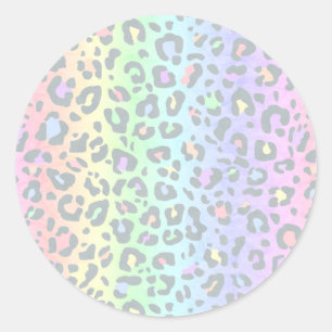 Skriv ut pastellint Rainbow Leopard Runt Klistermärke