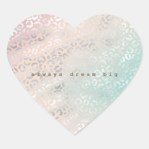 Skriv ut Peach Aqua Tie Dye Silver Leopard Hjärtformat Klistermärke