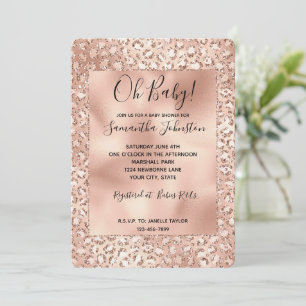 Skriv ut Peach Ro Guld Rosa Glitz Leopard Inbjudningar