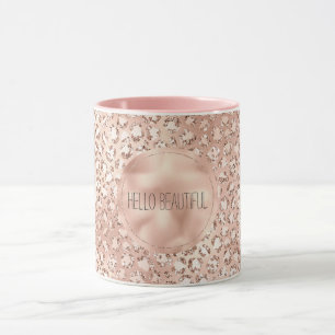 Skriv ut Peach Ro Guld Rosa Glitz Leopard Mugg