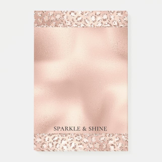 Skriv ut Peach Ro Guld  Rosa Glitz Leopard Post-it Block (Framsida)