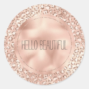 Skriv ut Peach Ro Guld  Rosa Glitz Leopard Runt Klistermärke