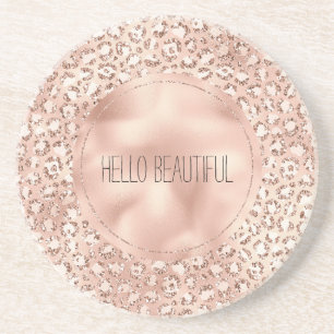 Skriv ut Peach Ro Guld Rosa Glitz Leopard Underlägg
