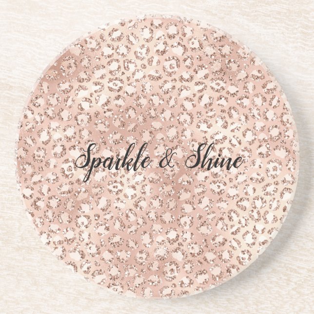 Skriv ut Peach Ro Guld  Rosa Glitz Leopard Underlägg (Framsidan)
