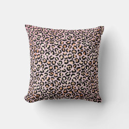 Skriv ut Peach Rosa Black Leopard      Kudde