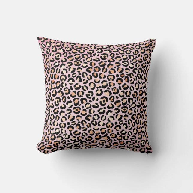Skriv ut Peach Rosa Black Leopard      Kudde (Framsida)