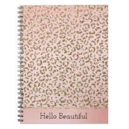 Skriv ut Peach  Rosa Glitter Guld Leopard Anteckningsbok