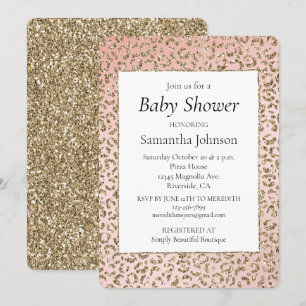 Skriv ut Peach Rosa Glitter Guld Leopard Inbjudningar