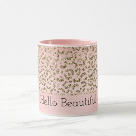 Skriv ut Peach Rosa Glitter Guld Leopard Mugg
