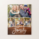 Skriv ut Penselskriptfamiljen 4 Photo Rustic Wood Pussel<br><div class="desc">Modern Push Script Family 4 Photo jigszle puzzle med Rustic Wood Print</div>