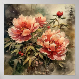 Skriv ut Peony Flowers Art Print Poster