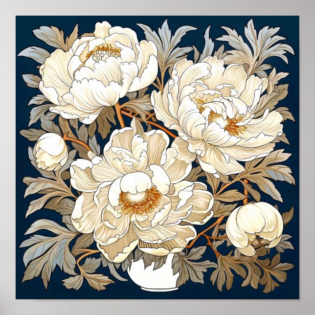 Skriv ut Peony Flowers Art Print Poster (Framsidan)