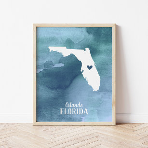 Skriv ut Personlig av Florida Karta Blue Watercolo Poster