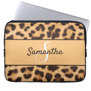 Skriv ut personlig Monogram och Namn Leopard Spots Laptop Fodral