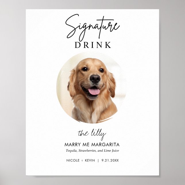Skriv ut Pet Hund Bröllop Namnteckning Drinks-teck Poster (Framsidan)