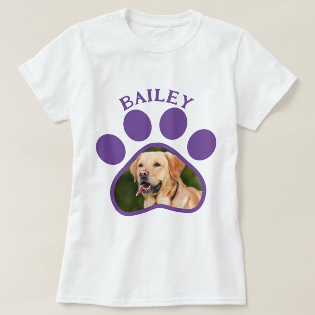 Skriv ut Pet Hund eller Cat Photo Lila Paw T Shirt (Design framsida)