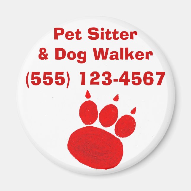 Skriv ut Pet Sitter & Dog Walker Paw Magnet (Framsidan)